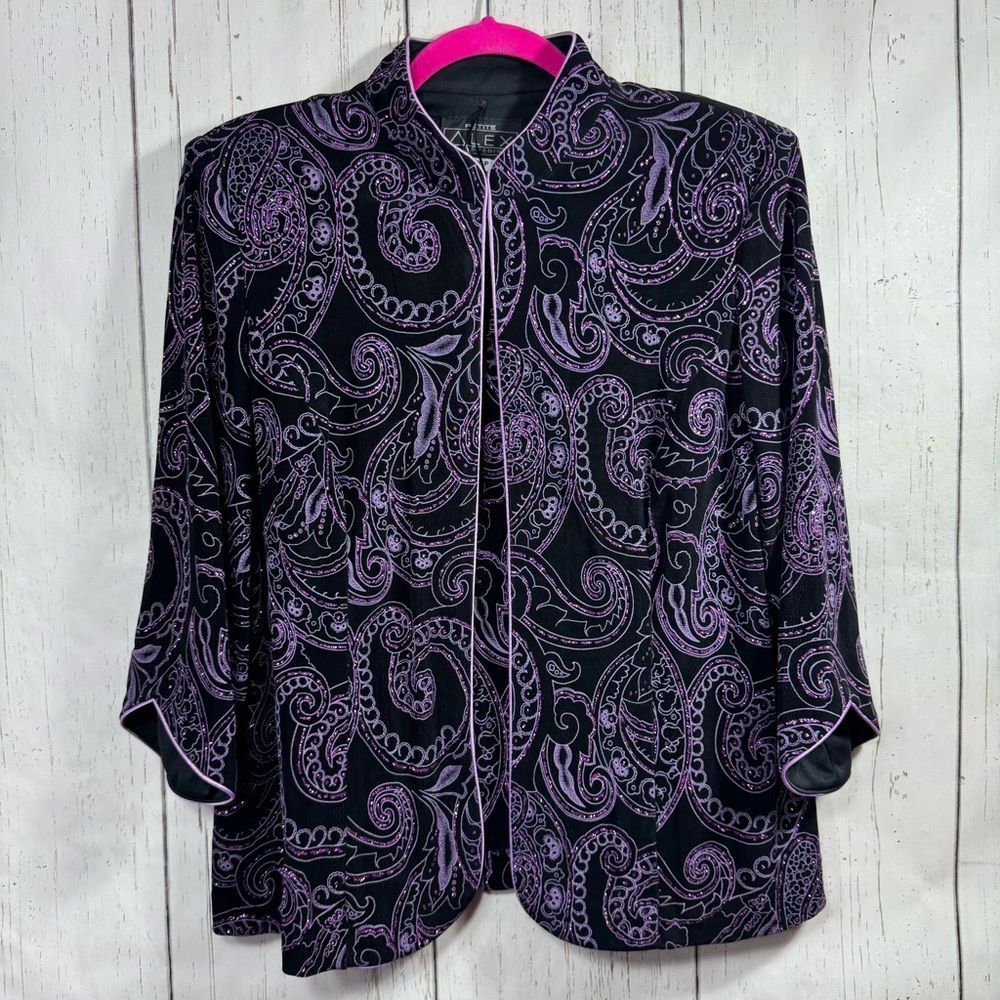 Alex Evenings Petite XLP 2 Piece Jacket & Tank Set Purple Paisley Glitter Cruise